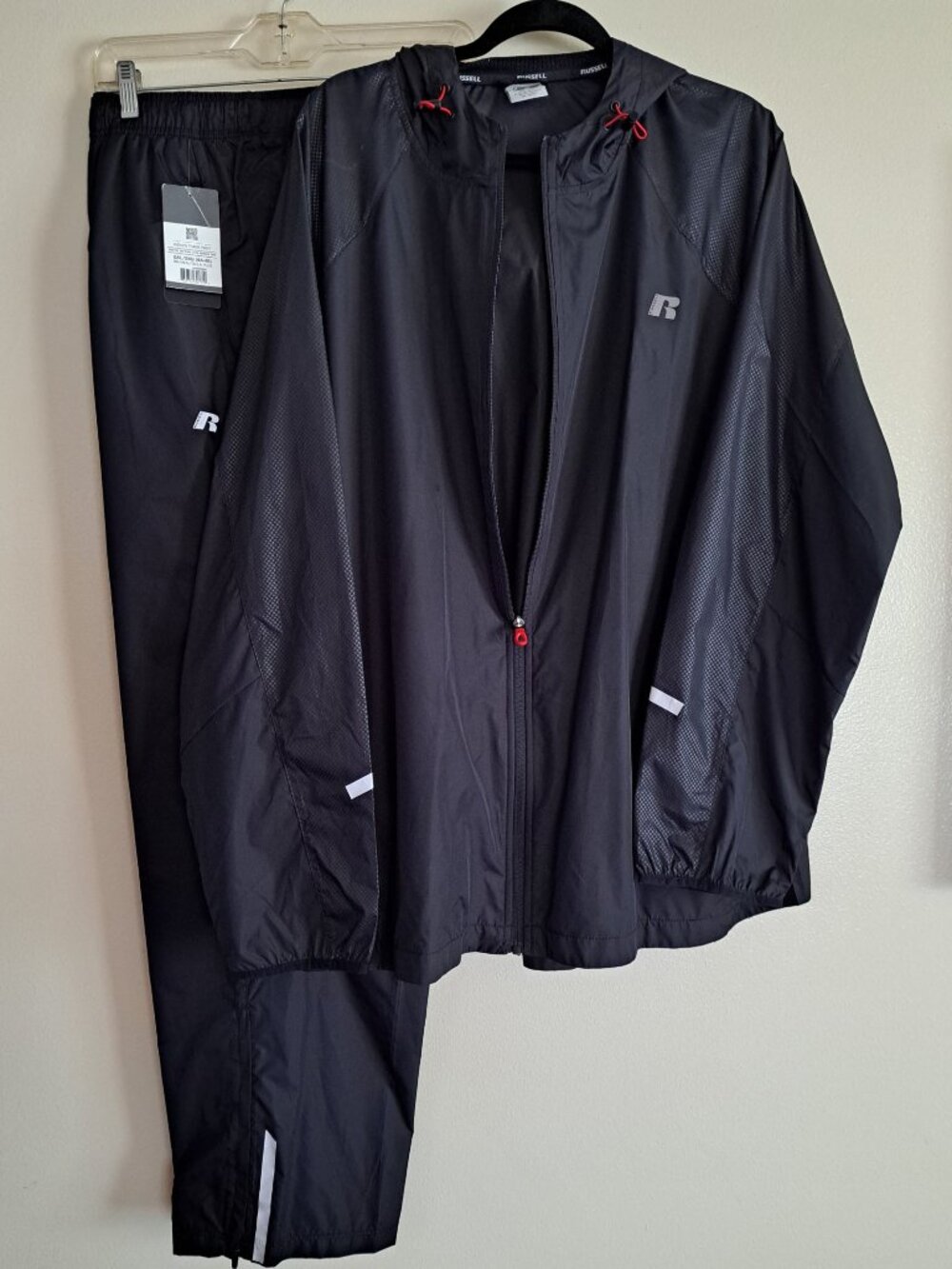 Russell Athletic Men's Hooded Windbreaker Track Suit Black size 2XL NWT Golf